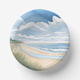Beach Shore Walk Coastal Ocean Watercolor Paper Plate