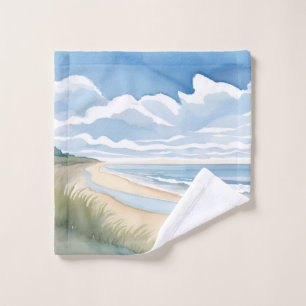 Beach Shore Walk   Coastal Ocean Watercolor Wash Cloth