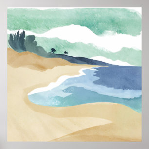 Beach Shore   Watercolor Blue Poster
