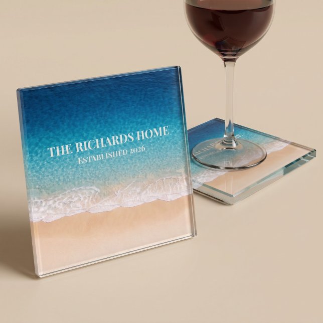 Beach Shoreline Custom Name Glass Coaster (Creator Uploaded)