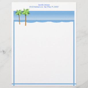 Beach Shoreline with Palm Trees Blue Ocean Custom Letterhead