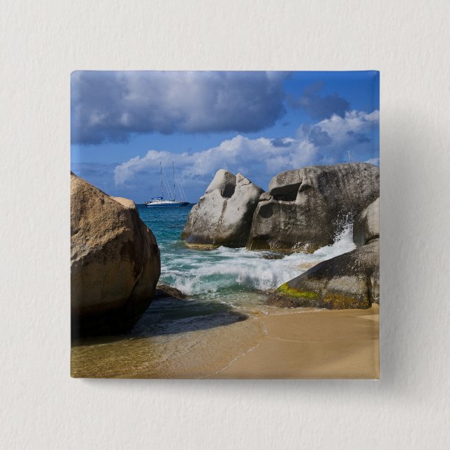 Beach side at Virgin Gorda, British Virgin 2 Inch Square Button (Front)