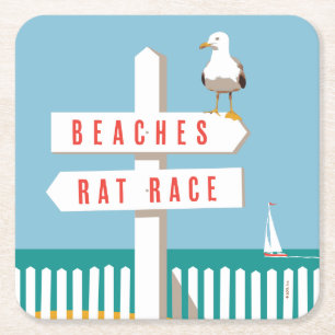 Beach Sign Post Square Paper Coaster