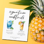 Beach Signature Cocktails Wedding Menu<br><div class="desc">This chic beach signature cocktails menu sheet features simple black typography above 2 seaside drinks and their ingredients for your coastal wedding bar. A cute Blue Lagoon and Pina Colada drawing add a cool flair to your bar menu. Complete with the couple's names and date for their reception.</div>