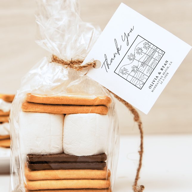 Beach Sketch Modern Wedding Favour Tag (Beach wedding favor tag)