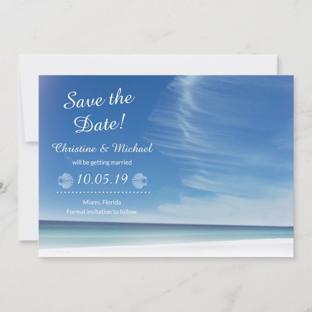Beach Sky Cloud & Seashells Save the Date Card (Front)