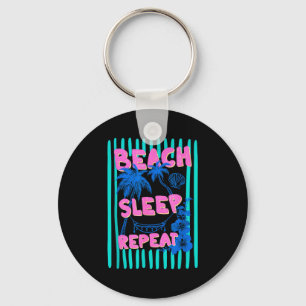 Beach sleep repeat stripes summer vacation keychain