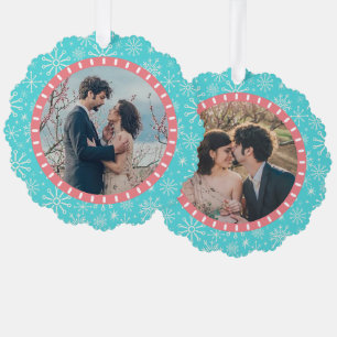 Beach Snowflakes Nautical Coastal 2 Custom Photos Ornament Card