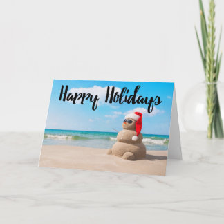 Beach Snowman Sand Happy Holidays Carte de voeux