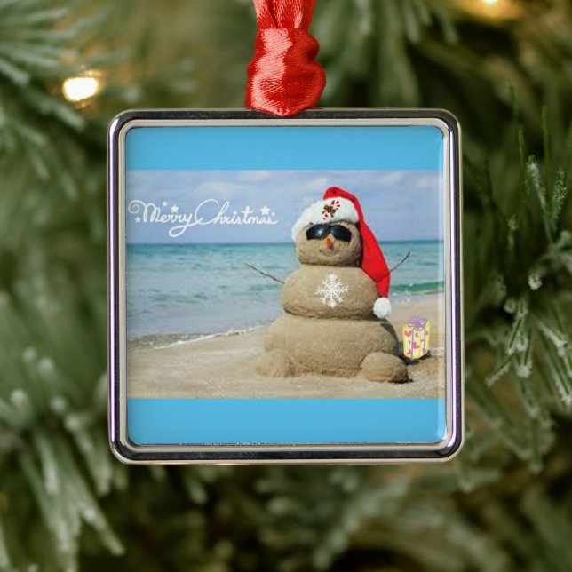 **BEACH SNOWMAN WITH GREETING** CHRISTMAS ORNAMENT (Tree)