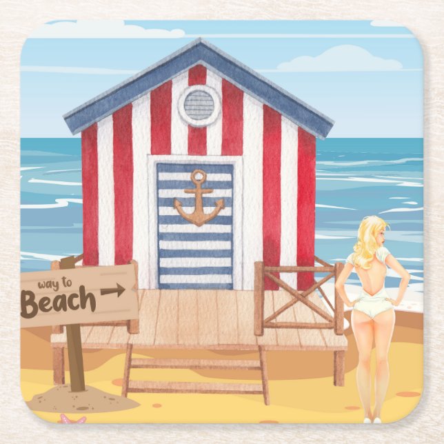 beach square paper coaster (Front)