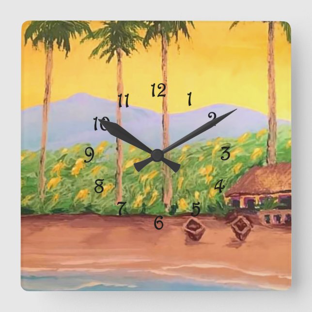 Beach Square Wall Clock (Front)