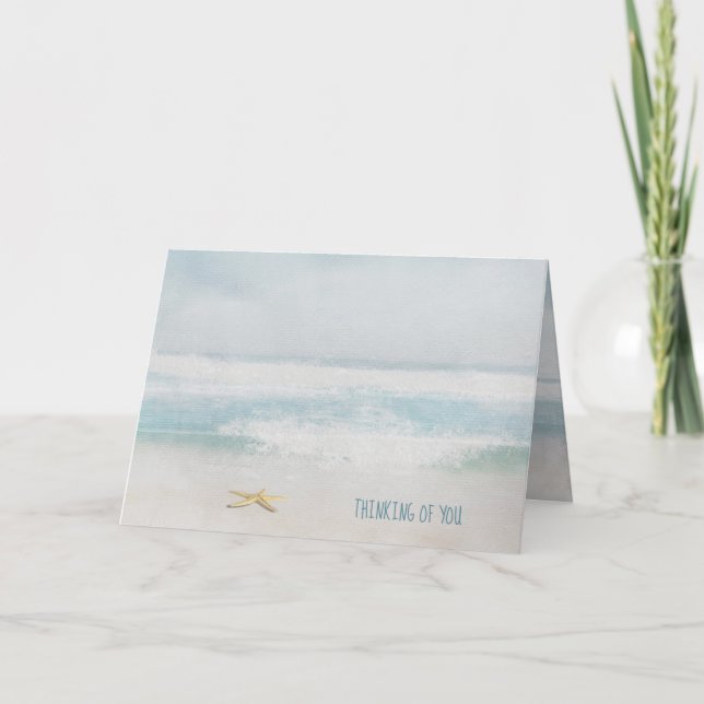 Beach starfish and ocean surf watercolor card (Front)
