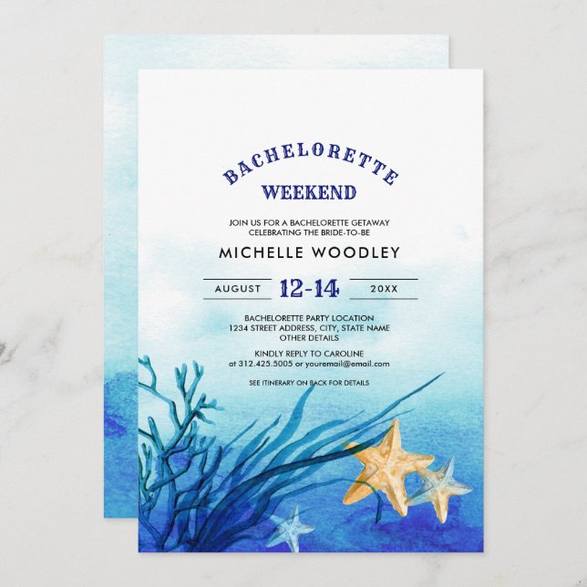 Beach | Starfish Bachelorette Weekend  Invitation (Front/Back)