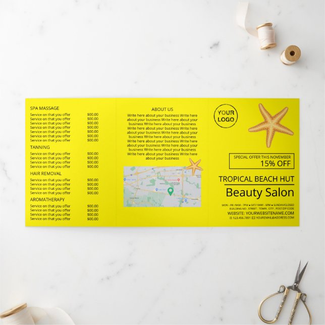 Beach Starfish, Beauty Salon Tri-Fold Flyer Invitation (Outside)