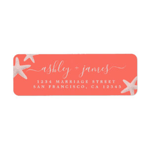 Beach Starfish Bright Coral Mariage Adresse de ret