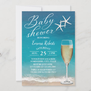 Beach Starfish & Champagne Glass Baby Shower Invitation