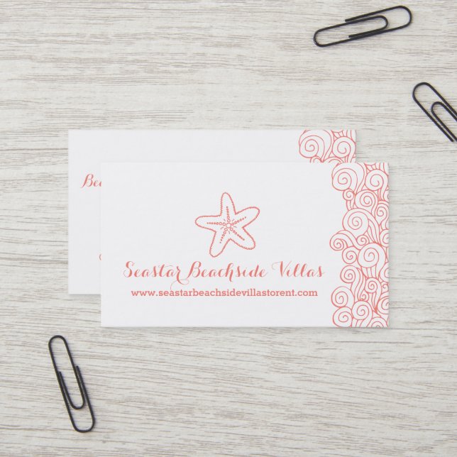 Beach starfish coral property letting cards (Front/Back In Situ)