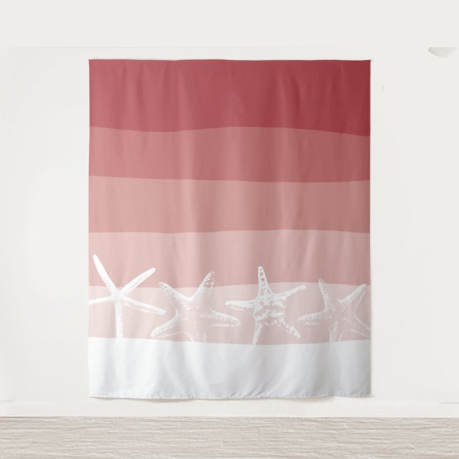Beach Starfish Elegant Coral Stripes Backdrops Tapestry (Front)