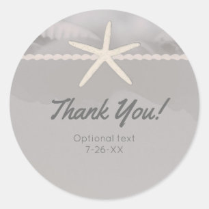 Beach Starfish Grey Chic Elegant Wedding Favour Classic Round Sticker