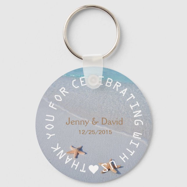 Beach Starfish Love Personalized Wedding Favour Keychain (Front)