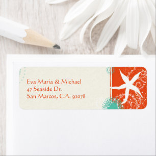 Beach Starfish Red Teal Coastal Wedding