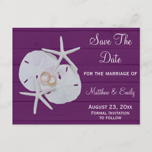 Beach Starfish Sand Dollar Save The Date Postcards (Front)