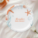 Beach Starfish & Seashells Elegant Baby Shower Paper Plate<br><div class="desc">Set sail into a whimsical ocean adventure with our Watercolor Whale Under the Sea Paper Plates. Featuring a serene watercolor illustration of a playful whale swimming through soft ocean waves, surrounded by gentle sea creatures like starfish, seahorses, and coral, these plates bring a touch of nautical elegance to your baby...</div>