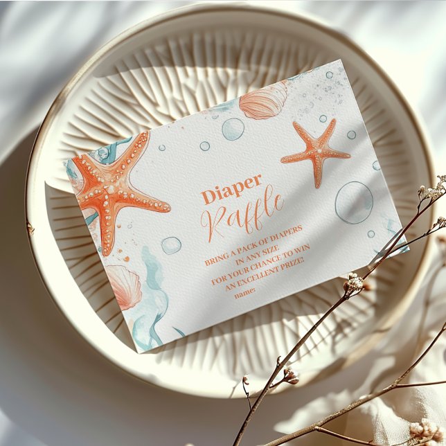 Beach Starfish & Seashells Elegant Diapper Raffle Enclosure Card (Creator Uploaded)