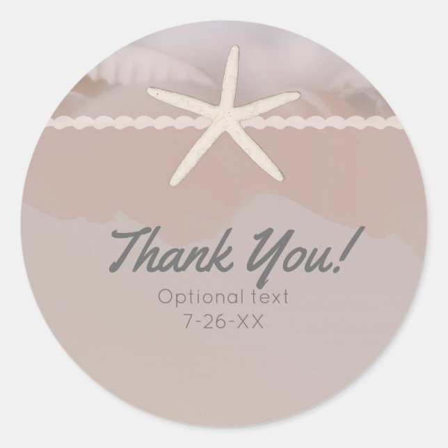 Beach Starfish Taupe Chic Elegant Wedding Favour Classic Round Sticker (Front)