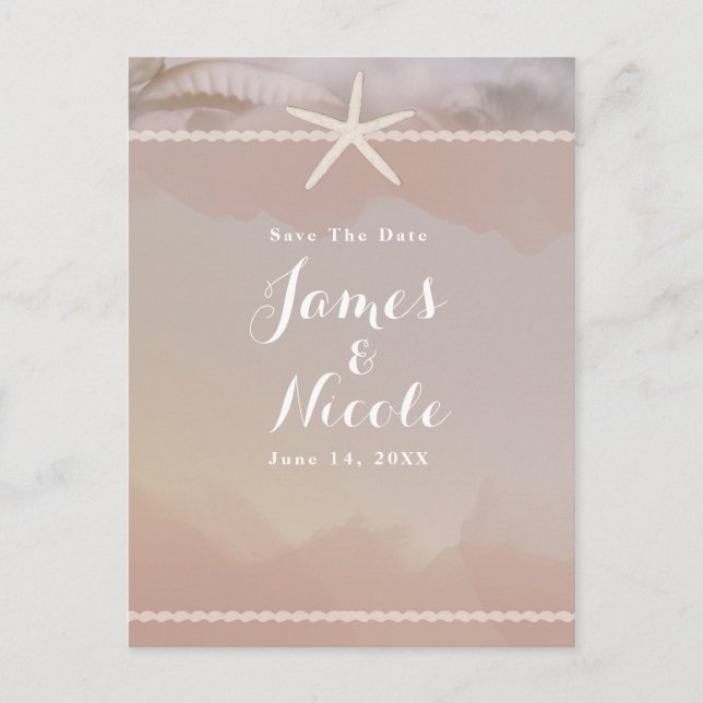 Beach Starfish Taupe Tan Engagement Save the Date Postcard (Front)