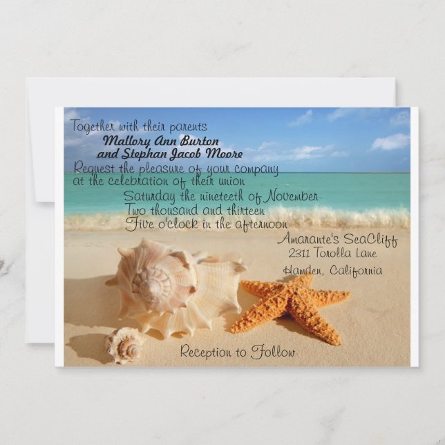 Beach Starfish Wedding Invitiation Customize!! Invitation (Front)