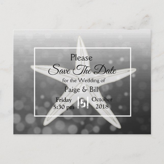Beach Starfish Wedding Save the Date Postcard (Front)