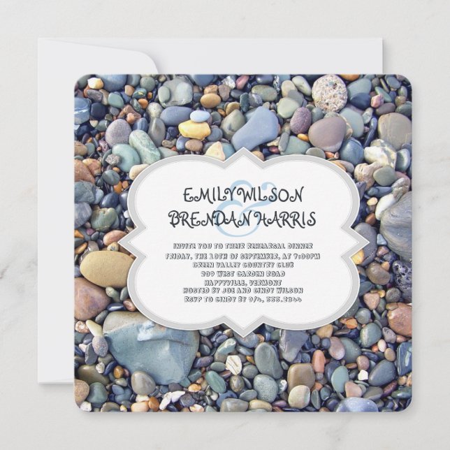 Beach Stones Casual Rehearsal Dinner Invitations (Front)