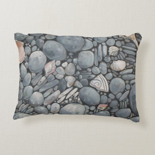 Beach Stones Shells Pebbles Rocks Painting Art Accent Pillow (Back)
