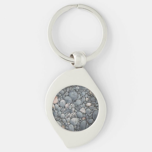 Beach Stones Shells Pebbles Rocks Painting Art Keychain (Front)