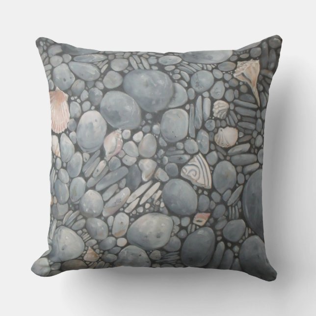 Beach Stones Shells Pebbles Rocks Painting Art Outdoor Pillow (Front)