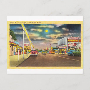 Beach Street at Night in Savin Rock, CT Postcard