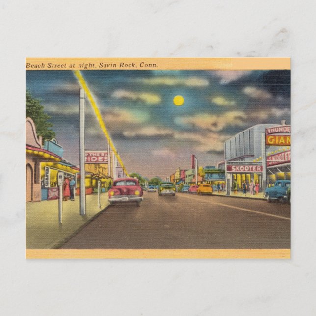 Beach Street at Night, Savin Rock, Connecticut Postcard (Front)