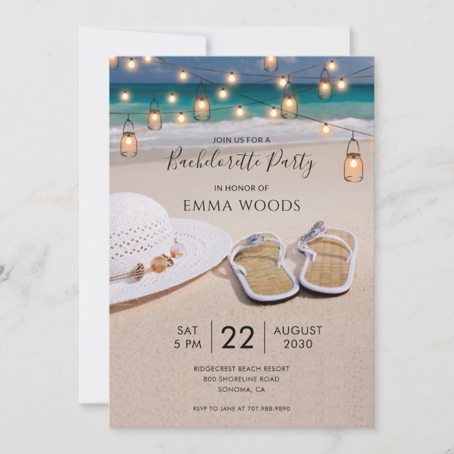 Beach String Lights Bachelorette Party Invitation (Front)