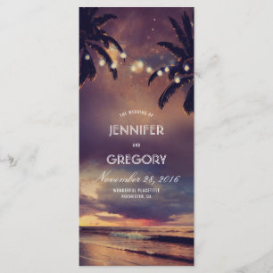Beach String Lights Palms Wedding Programs