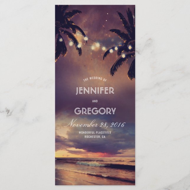 Beach String Lights Palms Wedding Programs (Front)