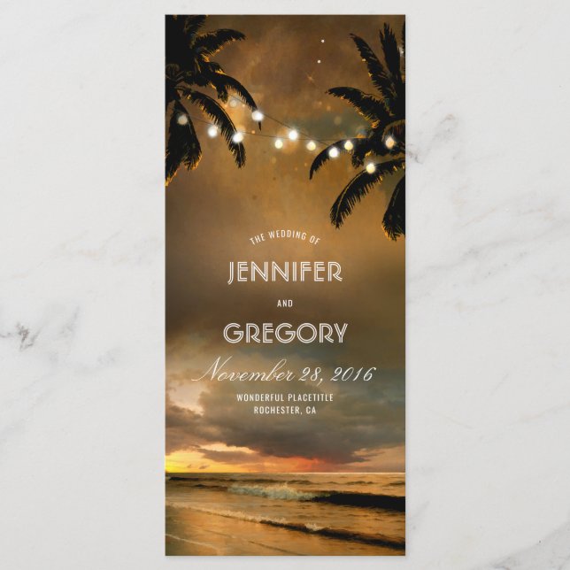 Beach String Lights Palms Wedding Programs (Front)