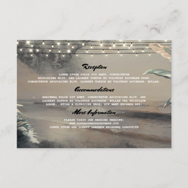Beach String Lights Wedding Information Guest Card (Front)
