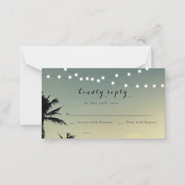 Beach String Lights Wedding Response RSVP Card (Front)