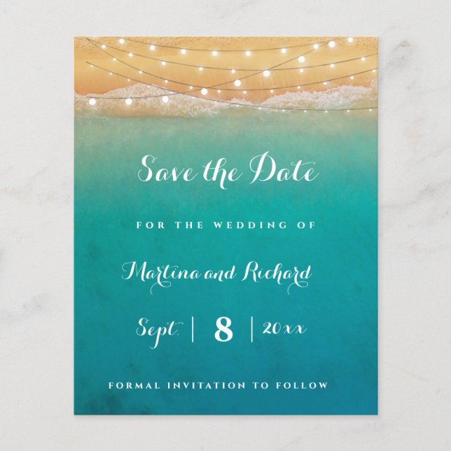 Beach String Lights Wedding Save the Date Cards (Front)