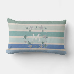 Beach Stripes and Starfish Reversible Lumbar Pillow