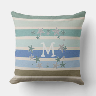 Beach Stripes and Starfish Reversible Throw Pillow