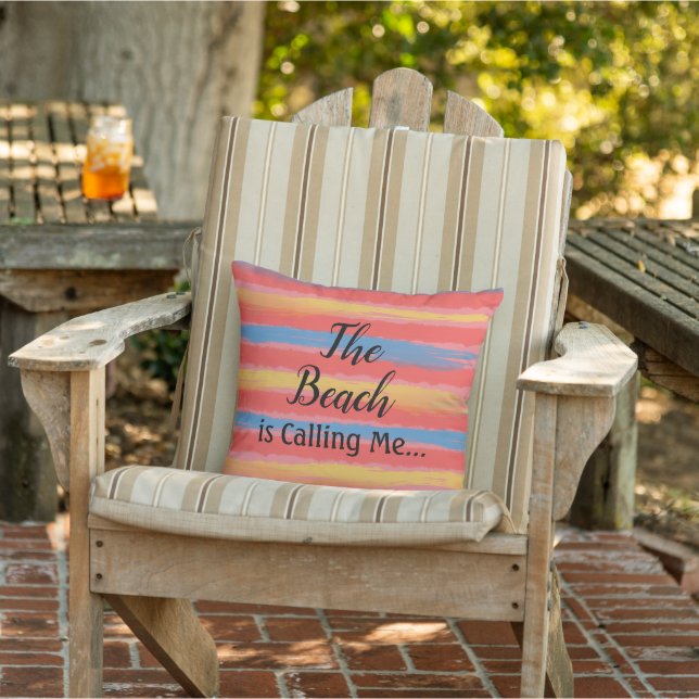 Beach Stripes Pink Blue Yellow Outdoor Pillow (Chair)