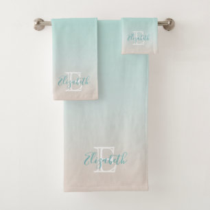 Beach Style Coastal   Modern Minimalist Monogram Bath Towel Set